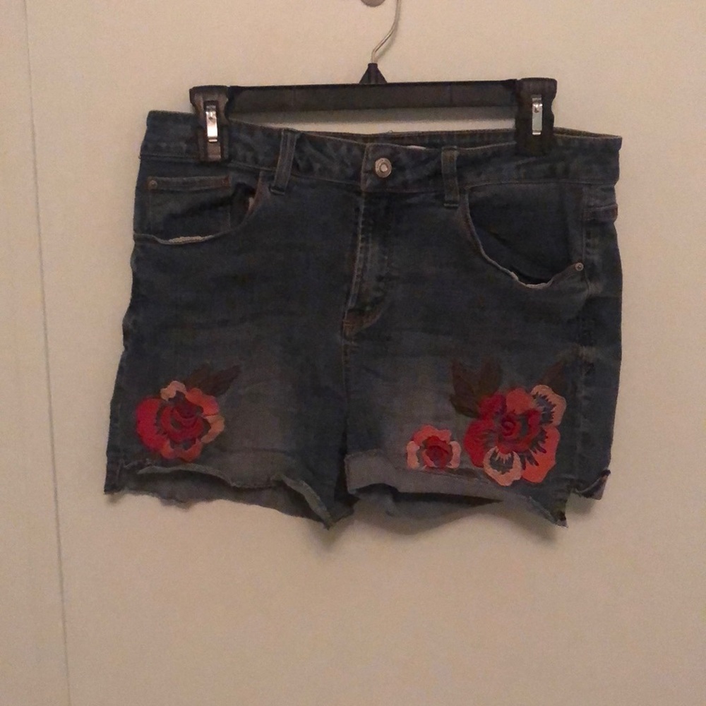 Embroidered Denim Shorts